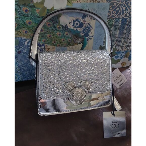 NWT~Disney x Aldo Silver Glitter Mickey Mouse Handbag~100th Anniversary  Edition - Picture 2 of 8
